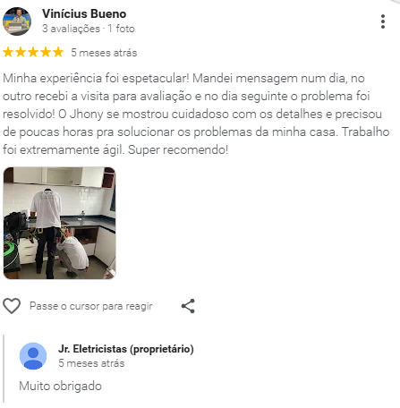 Avaliação 1 de cliente JR Eletricistas