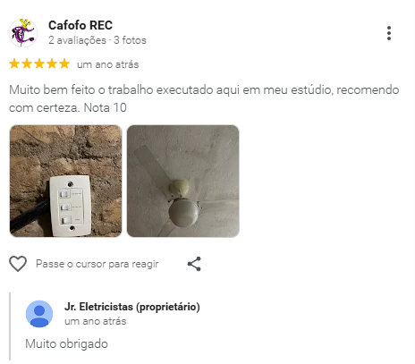 Avaliação 4 de cliente JR Eletricistas