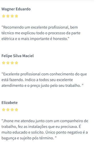 Avaliação 11 de cliente JR Eletricistas
